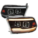 SPEC-D AMBER LED BAR SWITCHBACK SEQUENTIAL MATTE BLACK HOUSING/CLEAR LENS PROJECTOR HEADLIGHTS ; 09-18 RAM 1500 / 19-24 