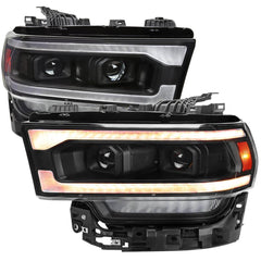 Spec-D Switchback Sequential Full Amber LED Matte Black Housing/Clear Lens Projector Headlights - 19-24 Ram 2500/3500