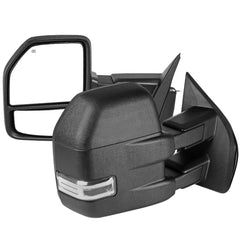 Spec-D Tuning Power Heated Black Manual Extendable Towing Mirror (PAIR) with Clear Lens Sequential LED Turn Signals Clearance Puddle and Auxilary Lights - 15-20 F150