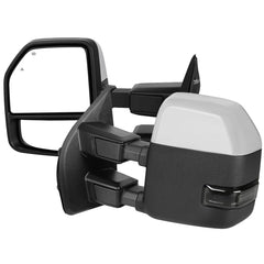 Spec-D Tuning Power Heated Power Adjustable Manual Extendable Towing Mirrors (PAIR) with Smoked Lens LED Turn Signals Clearance and Auxiliary Lights - 17-19 Super Duty