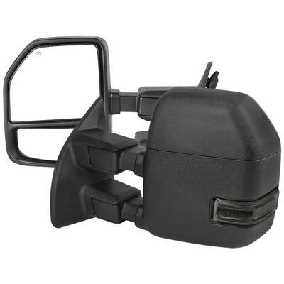 Spec-D Tuning Power Heated Black Power Adjustable Manual Extendable Towing Mirrors (PAIR) Smoked Lens with LED Turn Signal and Clearance Lights - 99-16 Super Duty