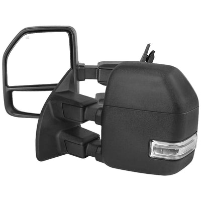 Spec-D Tuning Power Heated Black Power Adjustable Manual Extendable Towing Mirrors (PAIR) Clear Lens with LED Turn Signals and Clearance Lights - 99-16 Super Duty