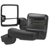 POWER HEATED BLACK POWER ADJUSTABLE MANUAL EXTENDABLE TOWING MIRRORS (PAIR) WITH SMOKE LENS LED TURN SIGNALS AND CLEARAN