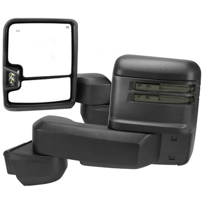 Spec-D Tuning Power Heated Black Power Adjustable Manual Extendable Towing Mirrors (PAIR) with Smoke Lens LED Turn Signals and Clearance Lights - 20-25 Silverado/Sierra HD