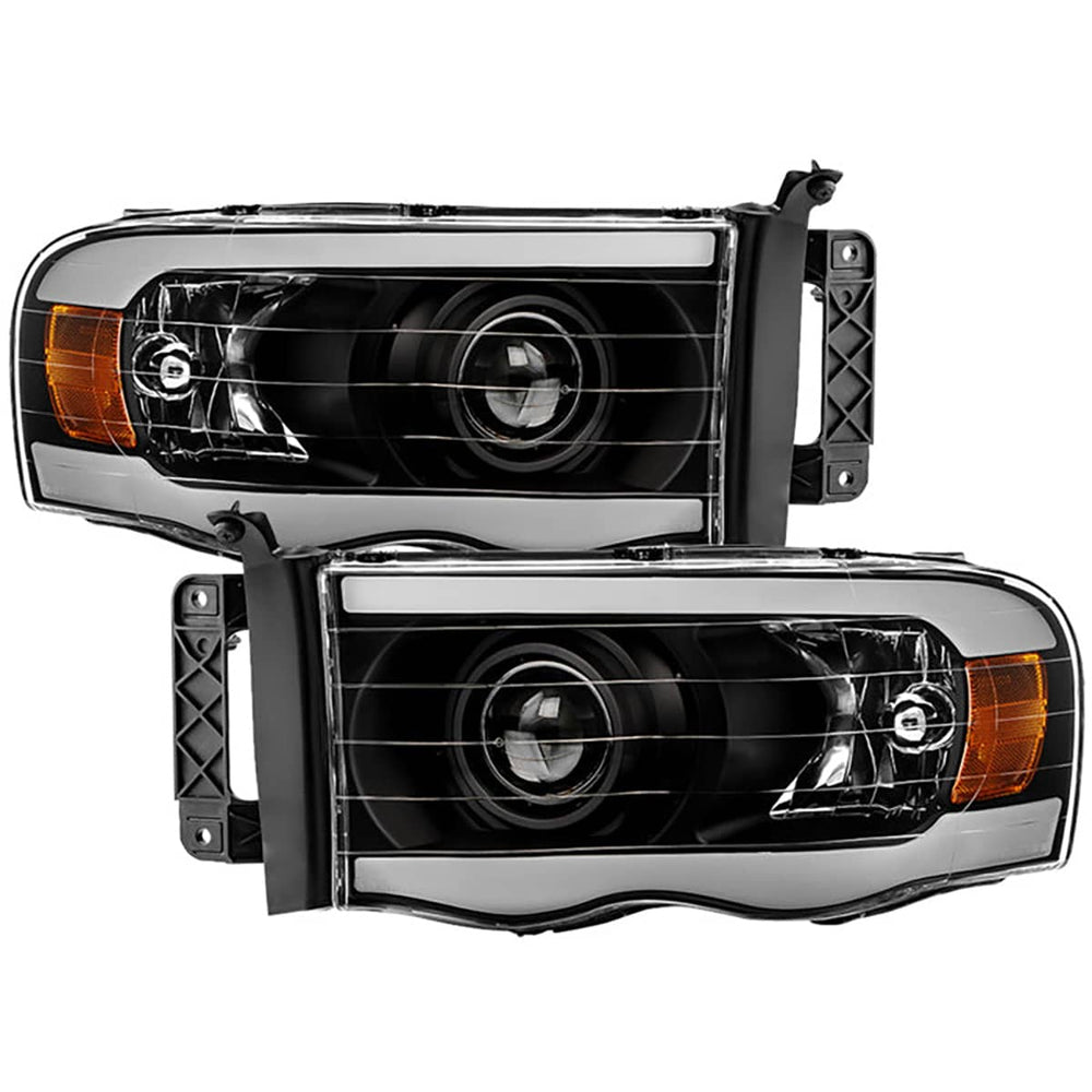 Spyder Xtune Black Crystal Headlights with LED Light Bar | 2002-2005 Dodge Ram 1500/2003-2005 Dodge Ram 2500/350