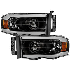Spyder Xtune Black Crystal Headlights with LED Light Bar | 2002-2005 Dodge Ram 1500/2003-2005 Dodge Ram 2500/350