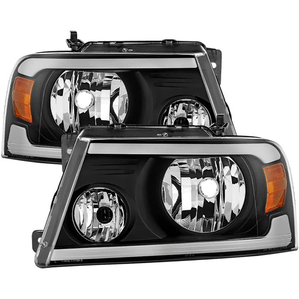 Spyder Phares cristal Xtune avec bande DEL de clignotant séquentiel | 2004-2008 F-150 - noir