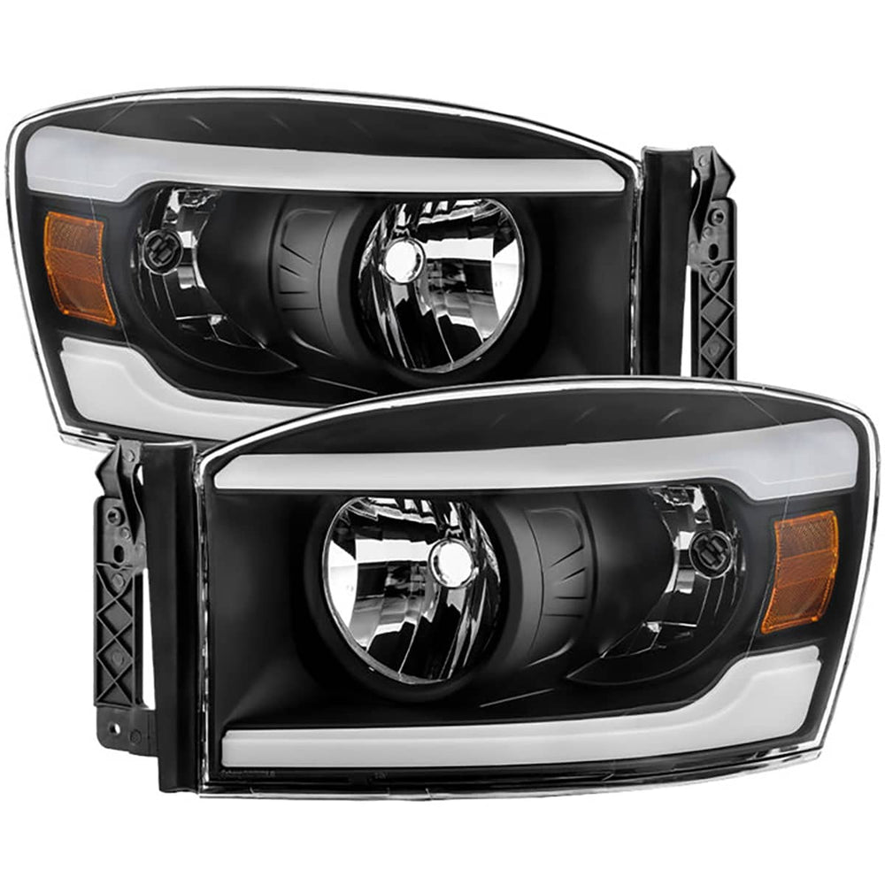 Spyder Xtune Black Crystal Headlights W/LED Light Bar | 2006-2008 Dodge Ram 1500/2006-2009 Dodge Ram 2500/3500