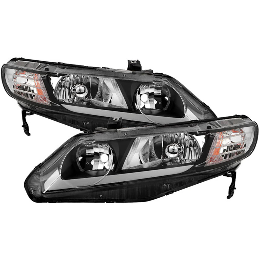 Spyder Xtune Black Crystal Headlights W/LED Light Bar | 2006-2011 Honda Civic 4DR