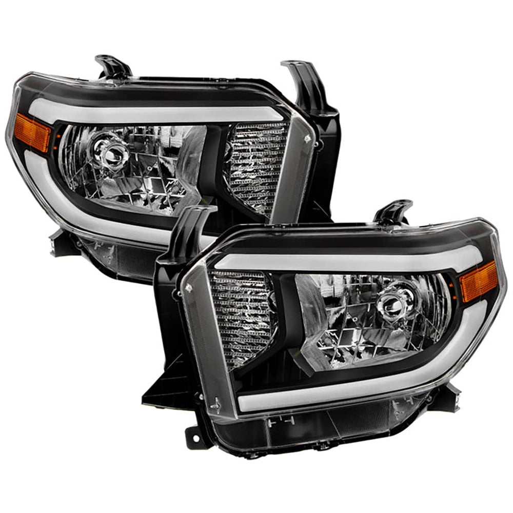 Spyder Xtune Black Crystal Headlights with LED Light Bar | 14-21 TUNDRA/2018 Tundra (WILL ONLY FIT SR AND SR5 MODEL) Halogen Models Only (WILL NOT FIT MODELS WITH DAYTIME RUNNING LIGHT FUNCTION)