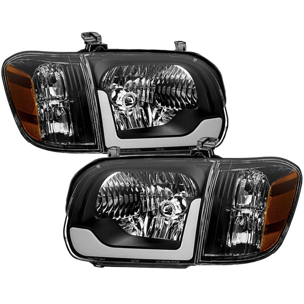 Spyder Xtune Black OEM Style Headlights & Corner Lights with LED Light Bar | 2005-2006 Tundra Double Cab 4-DOOR ONLY/2005-2007 Sequoia