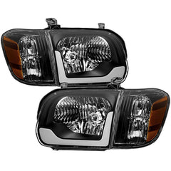 Spyder Xtune Black OEM Style Headlights & Corner Lights with LED Light Bar | 2005-2006 Tundra Double Cab 4-DOOR ONLY/2005-2007 Sequoia