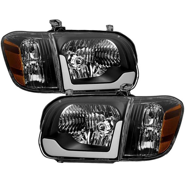 Spyder Xtune Black OEM Style Headlights & Corner Lights with LED Light Bar | 2005-2006 Tundra Double Cab 4-DOOR ONLY/2005-2007 Sequoia