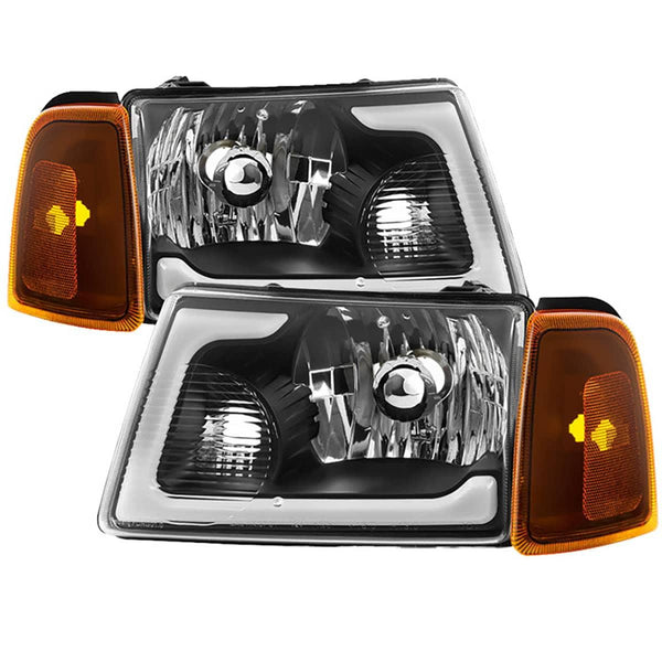 Spyder Xtune Black Crystal Headlights with Corner Signal Light 4PC Set with LED Light Bar | 2001-2011 Ranger