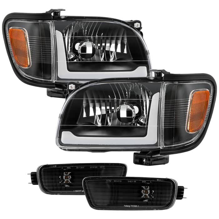 Spyder Xtune Black Crystal Headlights with Amber Corner & Side Marker Lights 6PC with Sequential Turn Signal LED Strip | 2001-2004 Tacoma