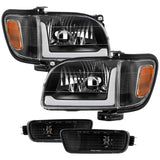 XTUNE BLACK CRYSTAL HEADLIGHTS WITH AMBER CORNER & SIDE MARKER LIGHTS 6PC WITH SEQUENTIAL TURN SIGNAL LED STRIP | 2001-2
