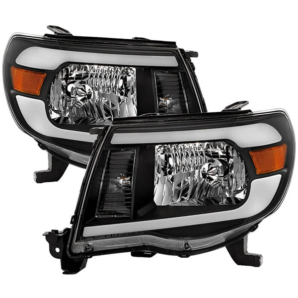 Spyder Xtune Black Crystal Amber Headlights with LED Light Bar | 2005-2011 Tacoma