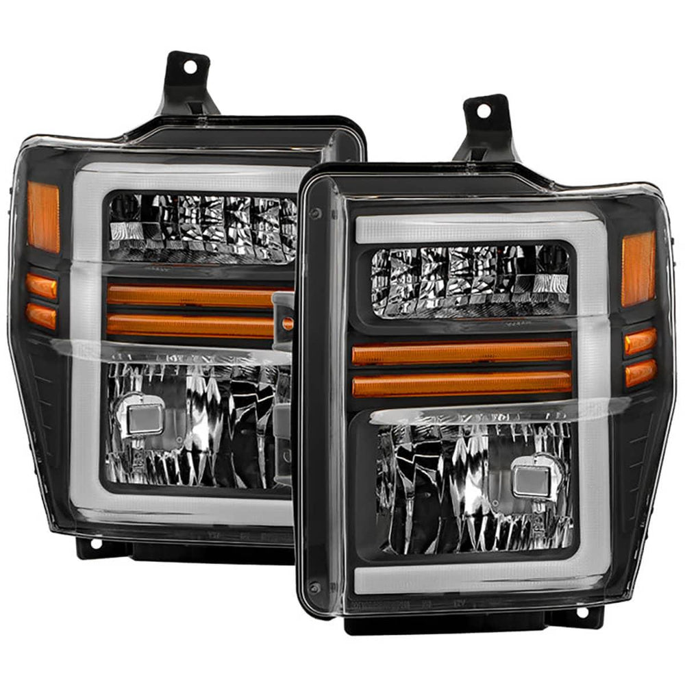 Spyder Xtune Black OEM Headlights with LED Light Bar | 2008-2010 Ford F250/F350/F450