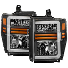 Spyder Xtune Black OEM Headlights with LED Light Bar | 2008-2010 Ford F250/F350/F450