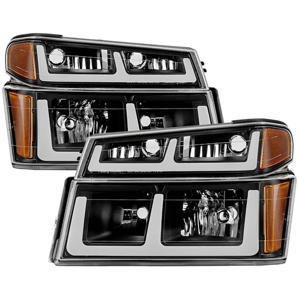 Spyder Xtune Black OEM Headlights with Bumper Lights with LED Light Bar 2004-2012 COLORADO/2006 Isuzu I-208/2007-2008 Isuzu I-290/I-370