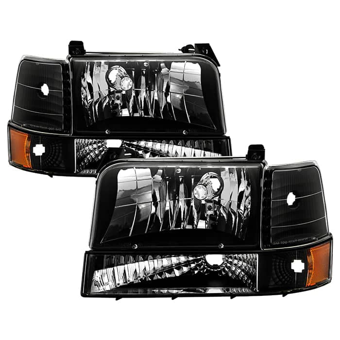 Spyder Headlights w/Corner Bumper 6pcs Amber- Black