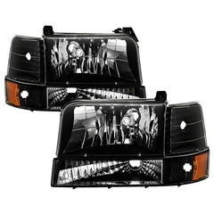 Spyder Headlights w/Corner Bumper 6pcs Amber- Black