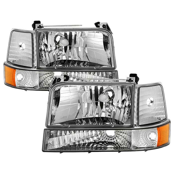 Spyder Headlights w/Corner Bumper 6pcs Amber- Chrome