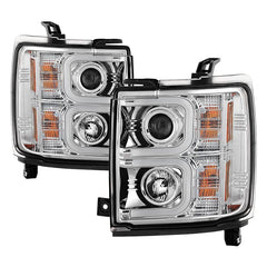 Spyder Chrome Projector Headlights with Light Bar DRL - 15-19 Silverado HD