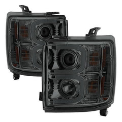 Spyder Smoked Projector Headlights with Light Bar DRL - 15-19 Silverado HD