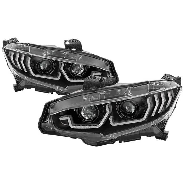 Spyder Projector Headlight W/ LED Sequential Turn Signal Lights - Black