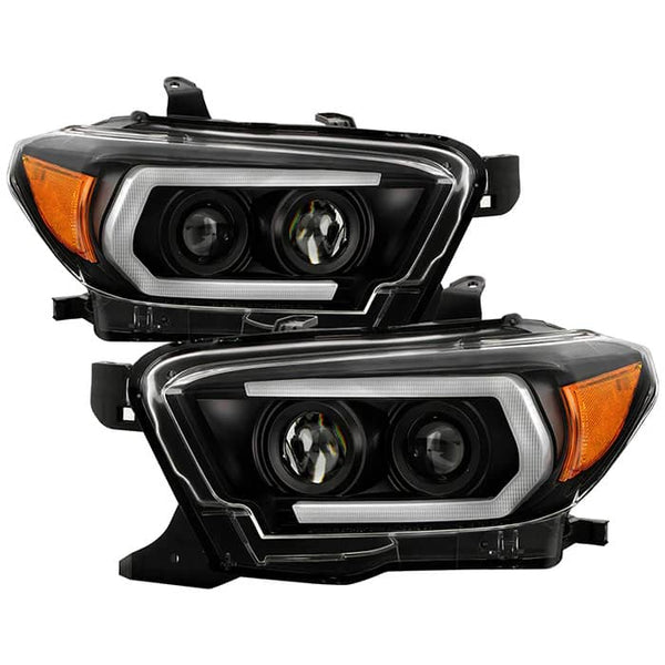 Spyder Phares à projecteur DEL - 16-22 Tacoma avec halogènes d'origine, avec feux de jour DEL - clignotant séquentiel DEL - noir