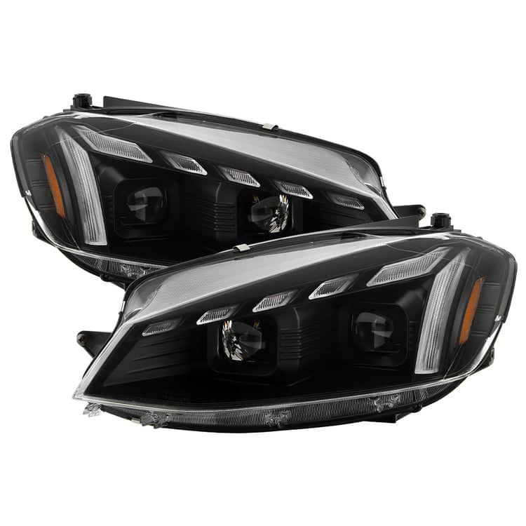 Spyder Apex Black Headlights - LED Clear Light Bar Parking Lights | 18-21 Volkswagen Golf MK7.5