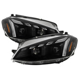 SPYDER APEX BLACK HEADLIGHTS; LED CLEAR LIGHT BAR PARKING LIGHTS | 18-21 VOLKSWAGEN GOLF MK7.5