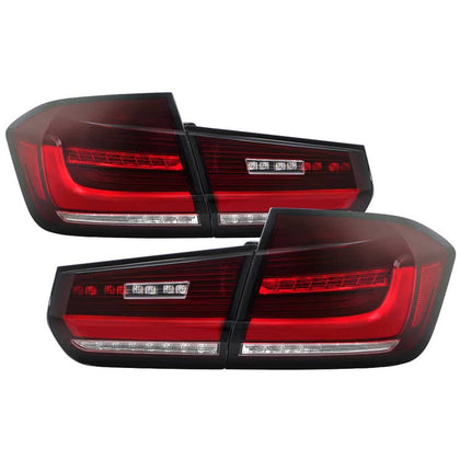 SPYDER RED CLEAR FULL LED TAIL LIGHTS; SEQUENTIAL LED TURN SIGNAL LIGHT | 12-18 BMW 3 SERIES F30