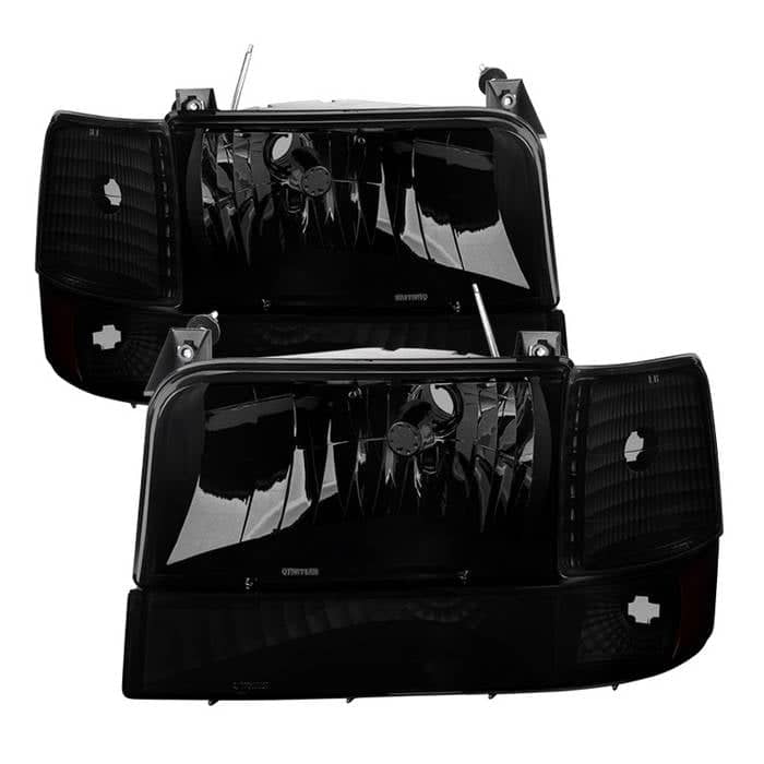 Spyder Headlights w/Corner Bumper 6pcs Amber- Black Smoked
