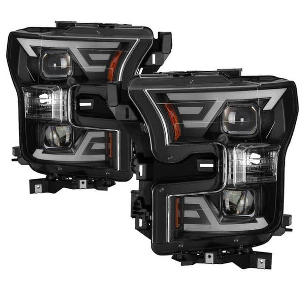 Spyder DRL LED Light Bar Projector Headlights - Black — 2015-2017 Ford F-150 (9042935)