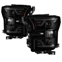 Spyder DRL LED Light Bar Projector Headlights - Black Smoked — 2015-2017 Ford F-150 (9042942)