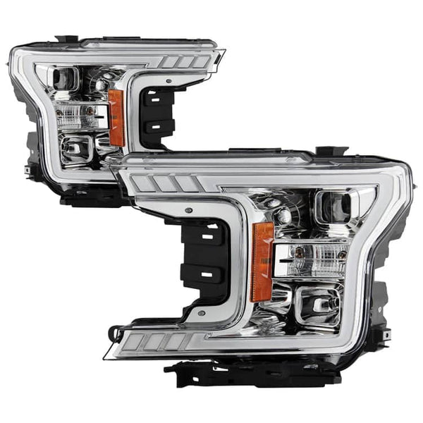 Spyder DRL LED Light Bar Projector Headlights - Chrome