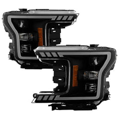Spyder DRL LED Light Bar Projector Headlights - Black Smoked — 2018-2020 Ford F-150 (9050572)