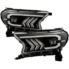 Spyder Full LED Projector Headlights w/ Sequential Turn Signal - Light Bar DRL - Black — 2019-2022 Ford Ranger (9050695)