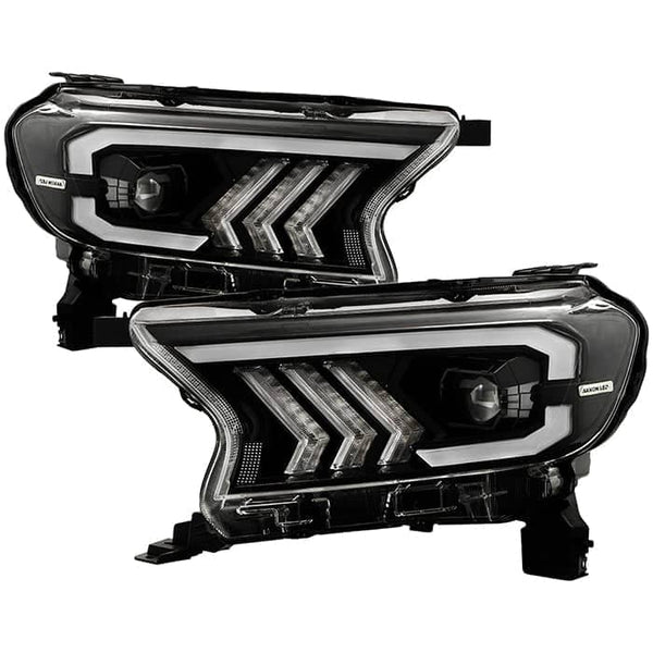 Spyder Full LED Projector Headlights with Sequential Turn Signal - Light Bar DRL - Black — 2019-2022 Ford Ranger (9050695)