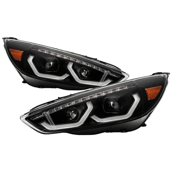 Spyder DRL LED Light Bar Projector Headlights - Black — 2015-2018 Ford Focus (9050763)