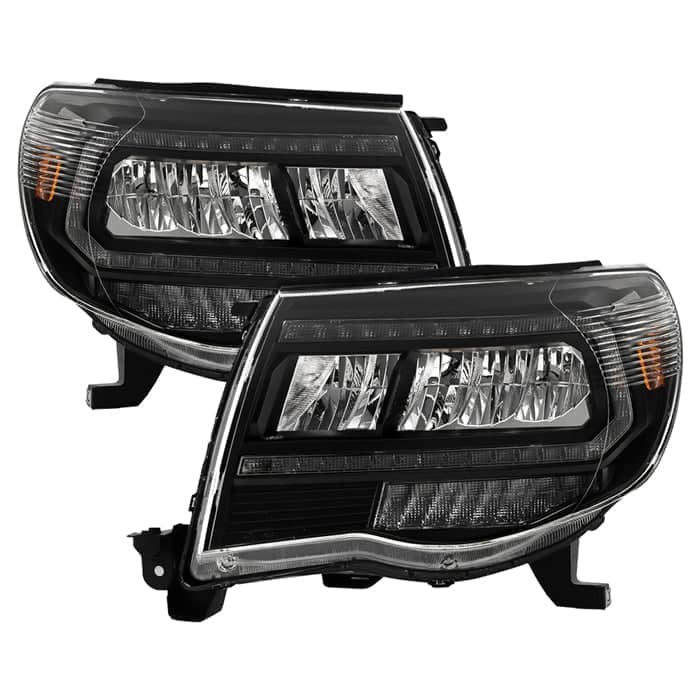 Spyder LED Headlights With Light Bar DRL - Black ( High Beam - LED/Low Beam - LED )