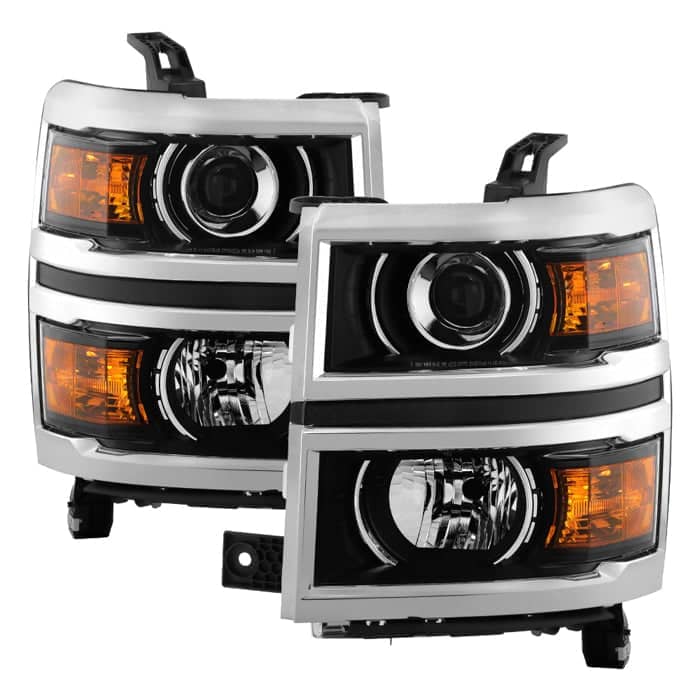 Spyder Xtune Poe Black with Chrome Trim OEM Projector Headlights | 2014-2015 Silverado 1500 (2014 NEW BODY STYLE)