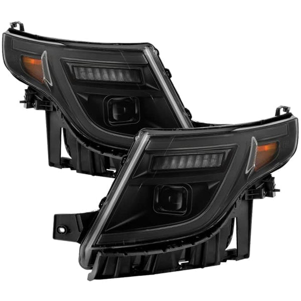 Spyder Xtune Akkon Black Projector Headlights W/LED Light Bar and Sequential Turn Signal | 2011-2015 Ford Explorer