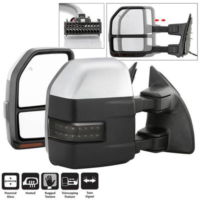 Spyder Xtune Extendable Power Heated Adjustable Mirror with Sequential LED Signal - 08-15 Super Duty - Chrome Housing
