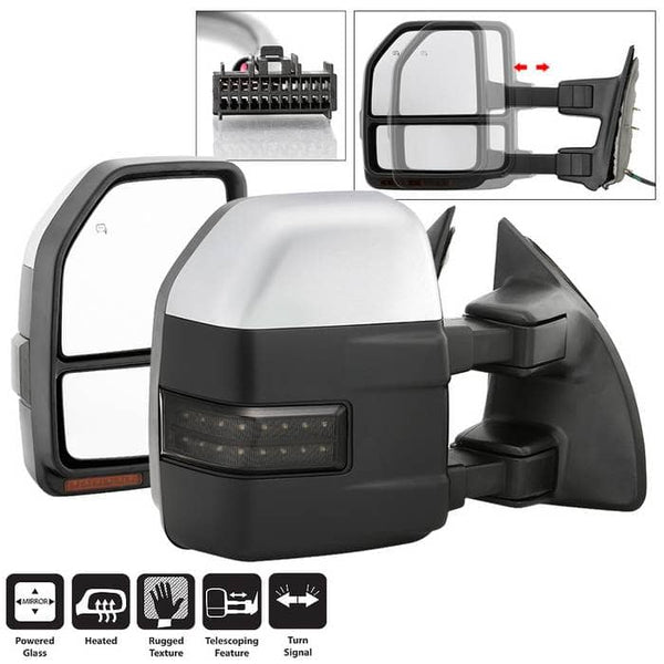 Spyder Xtune Extendable Power Heated Adjustable Mirror with Sequential LED Signal - 08-15 Super Duty - Chrome Housing