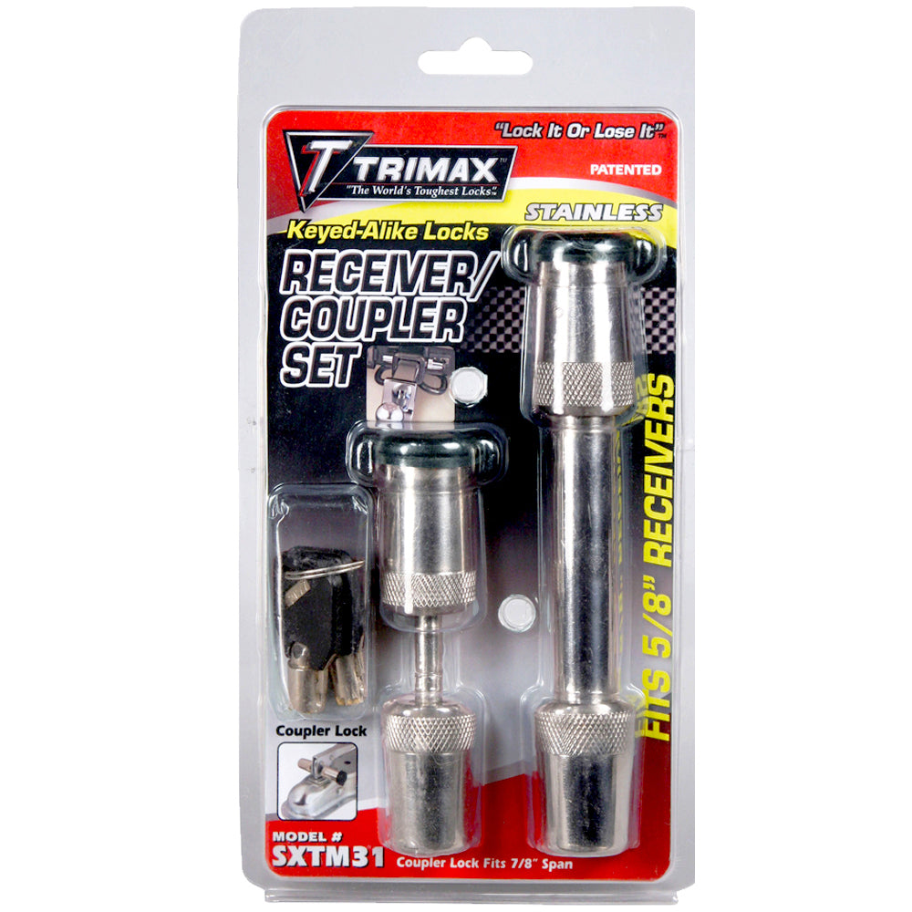 Trimax Locks Stainless Steel T35/8" Receiver & Tc17/8" Span Coupler Lockka Set
