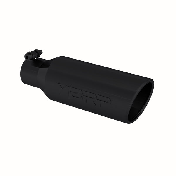 MBRP Tip. 4in. O.D.. Angled Rolled End. 2.5in. inlet. 12in. in length. BLK