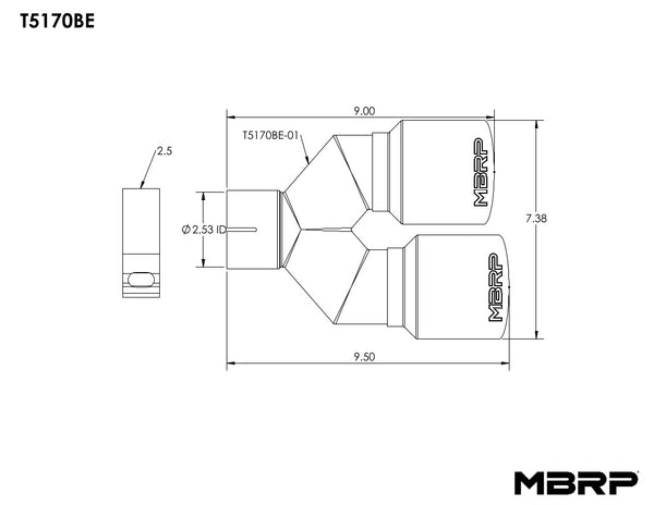 MBRP 2.5" Inlet Exhaust Tip. T304 Stainless Steel, Burnt End. (T5170BE)